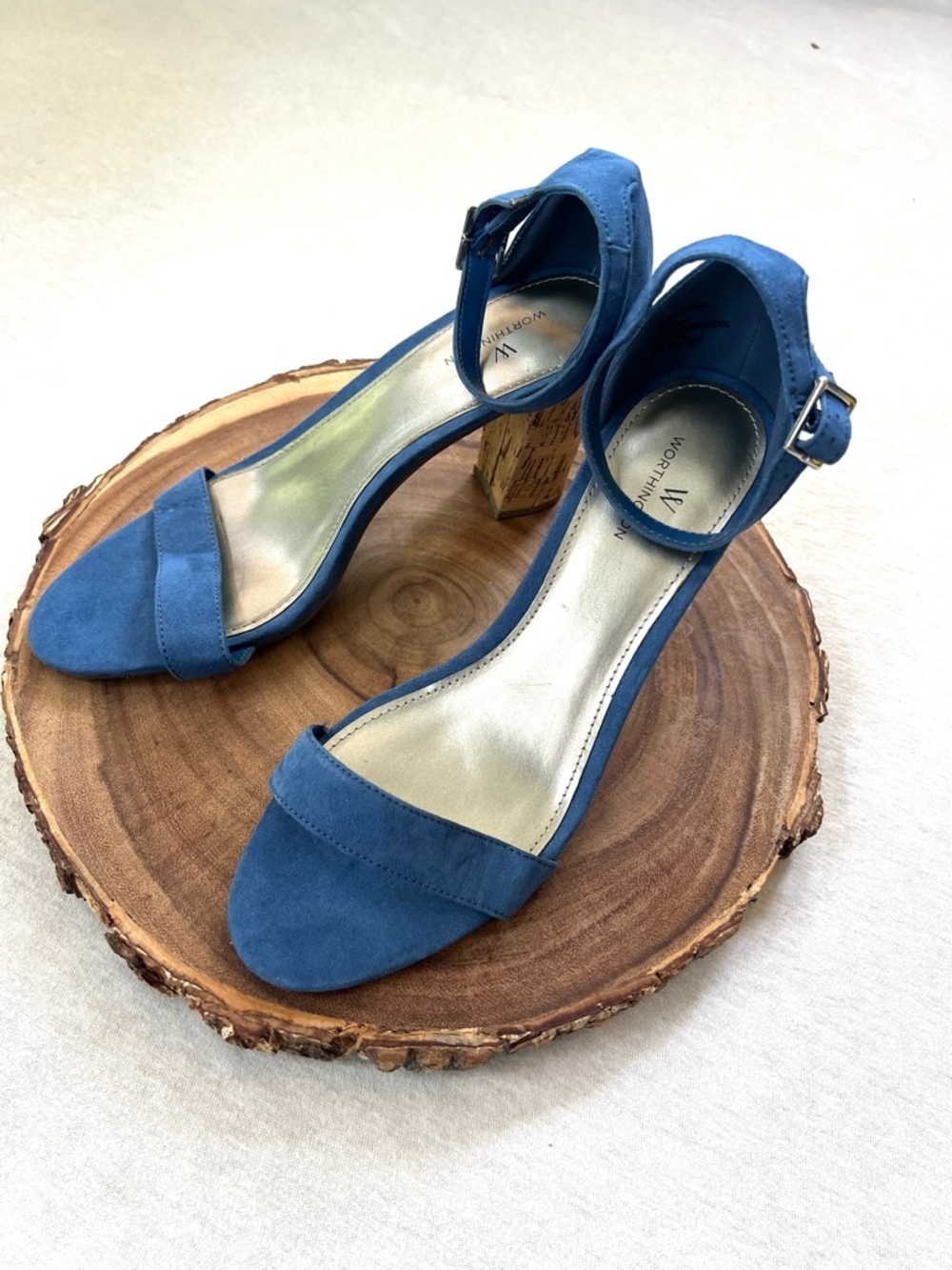 Formal Feminine Worthington Teal Suede Ankle-Strap Block Heel Sandals